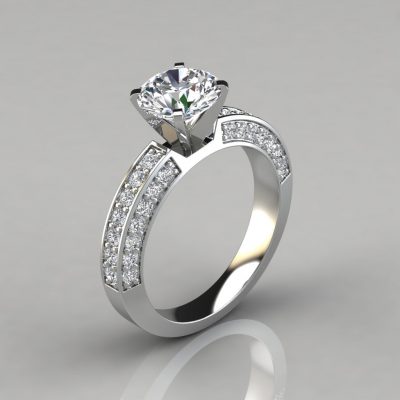 Three Sided Pave Moissanite Engagement Ring