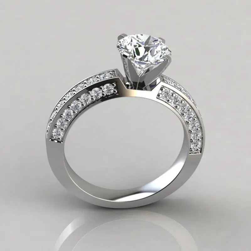 Three Sided Pave Moissanite Engagement Ring