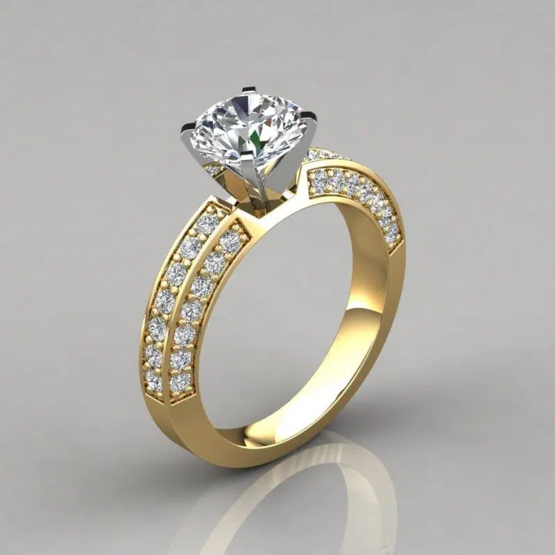 Three Sided Pave Moissanite Engagement Ring