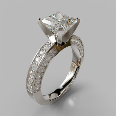Princess Cut Three Sided Pave Moissanite Engagement Ring