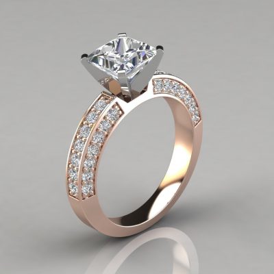 Princess-Cut Three Sided Pave Moissanite Engagement Ring