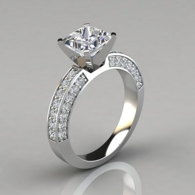 Princess Cut Three Sided Pave Moissanite Engagement Ring