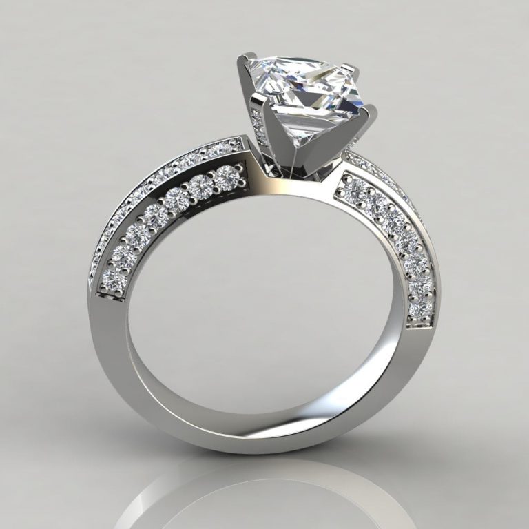 Princess-Cut Three Sided Pave Moissanite Engagement Ring