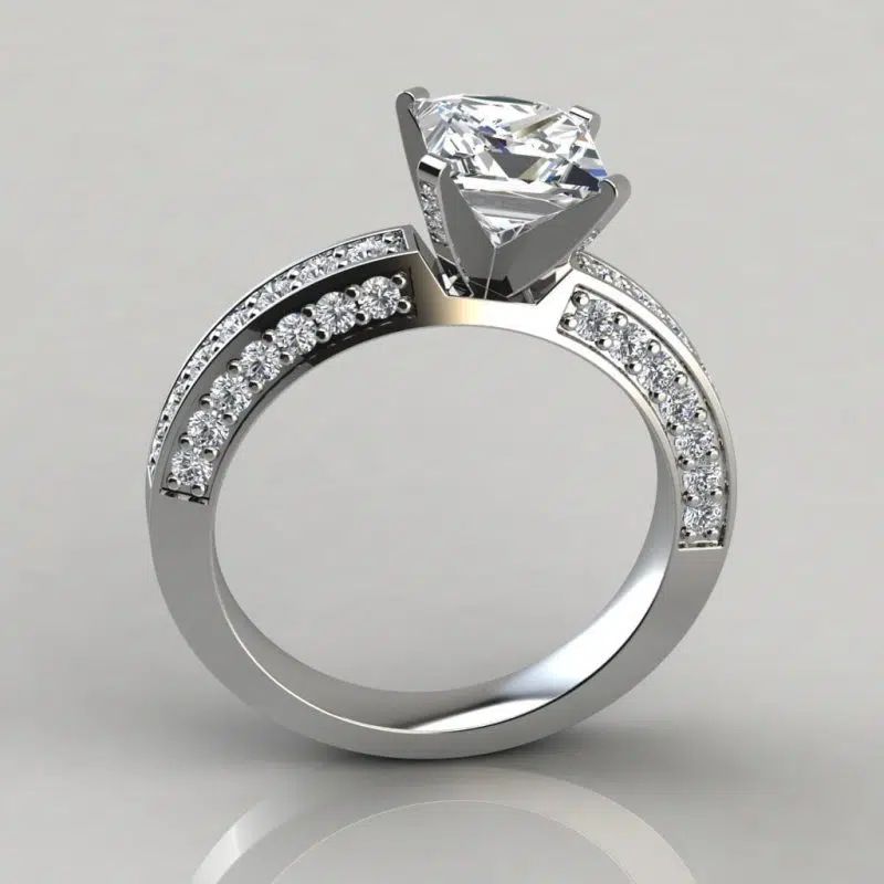 Princess Cut Three Sided Pave Moissanite Engagement Ring