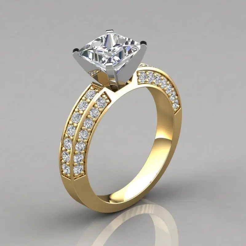 Princess Cut Three Sided Pave Moissanite Engagement Ring