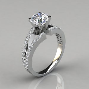 Split Shank Pave Cushion-Cut Moissanite Engagement Ring