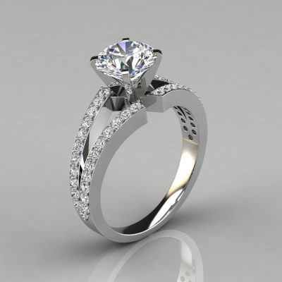 Split Shank Round Cut Moissanite Engagement Ring With Accents