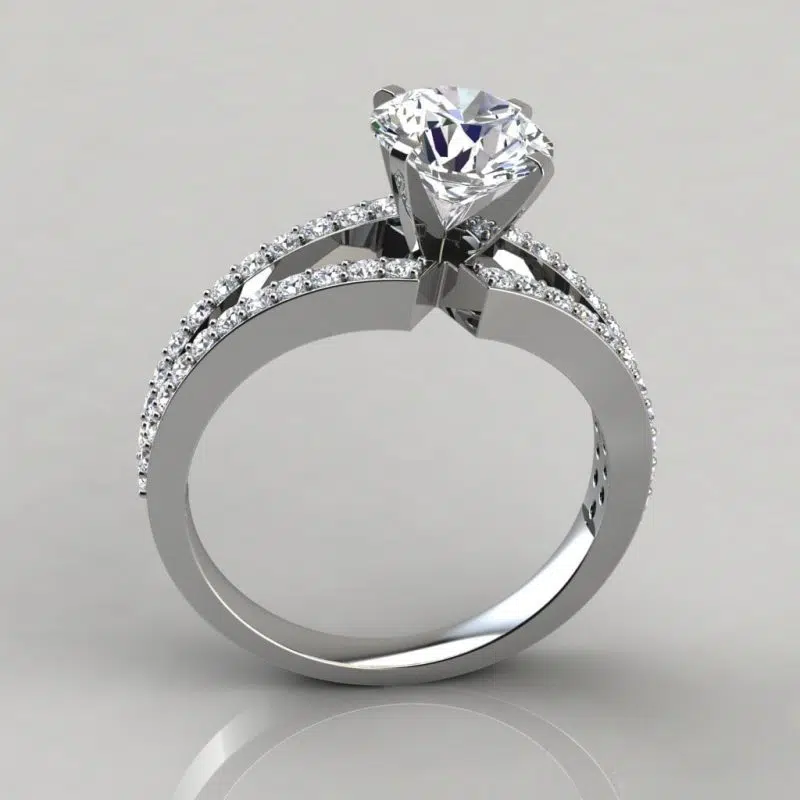Split Shank Round Cut Moissanite Engagement Ring With Accents
