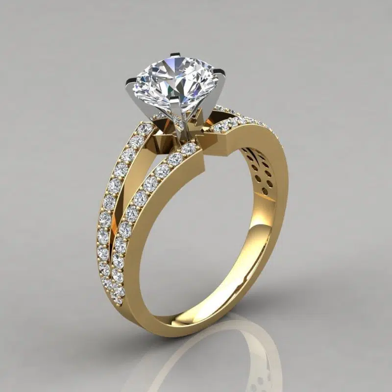 Split Shank Round Cut Moissanite Engagement Ring With Accents