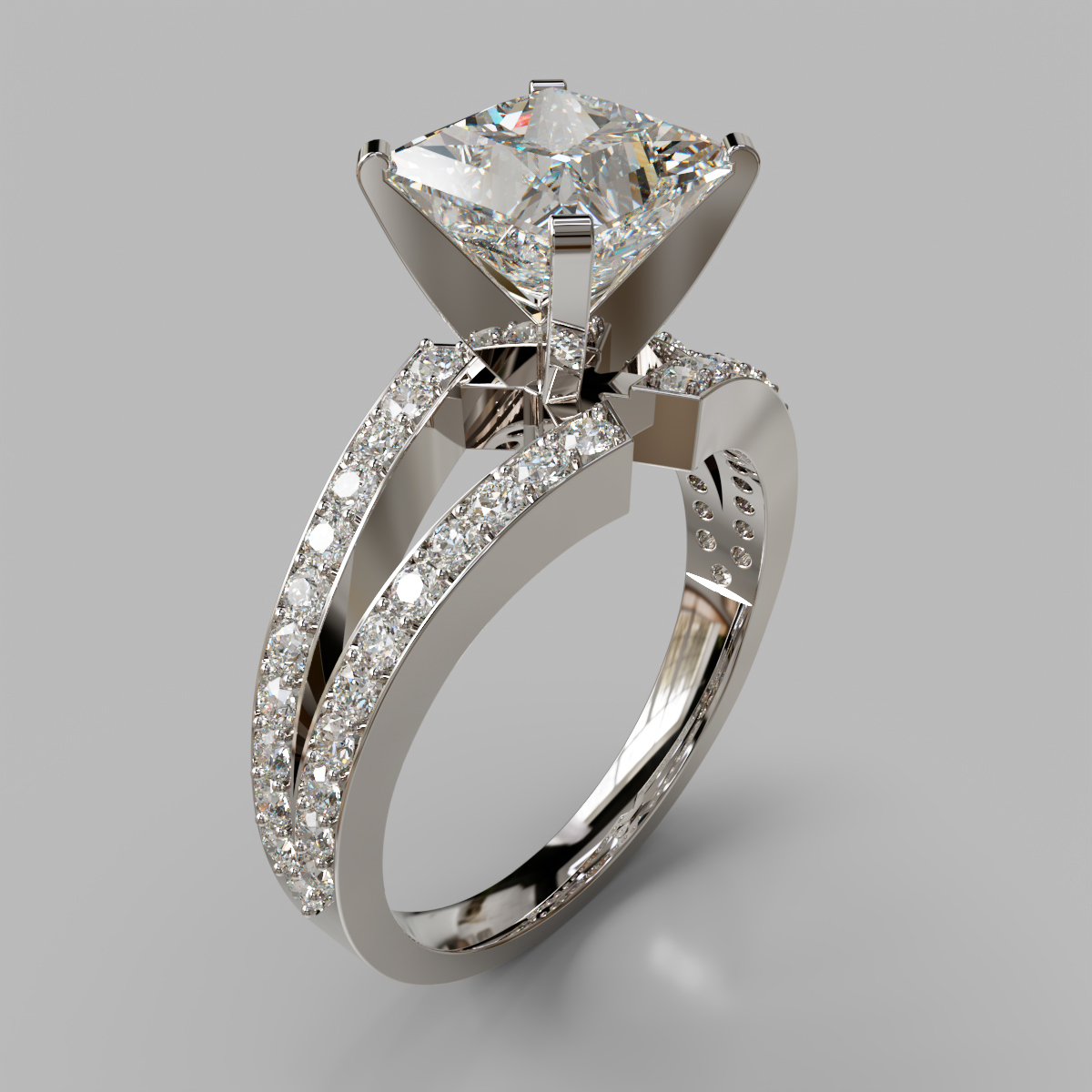 Split Shank Princess Cut Moissanite Engagement Ring