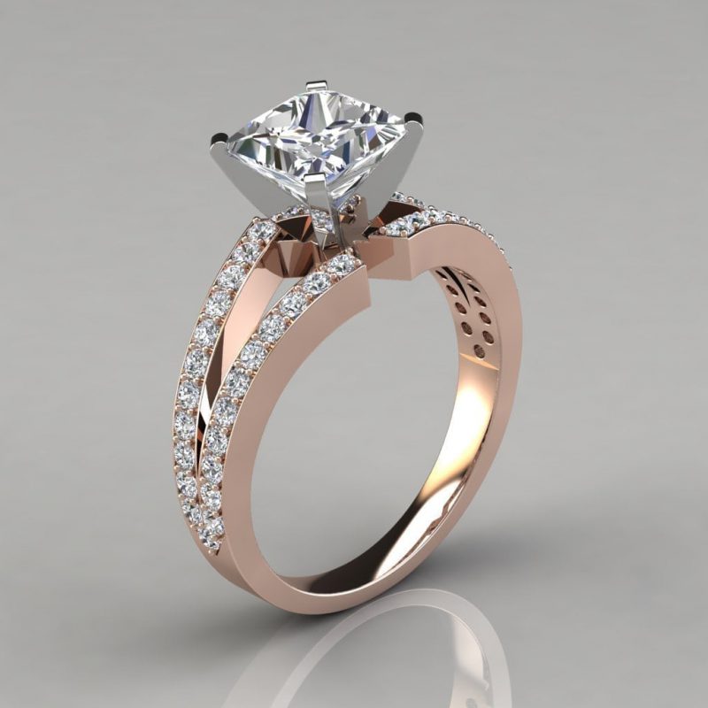 Princess Cut Split Shank Engagement Ring | Forever Moissanite