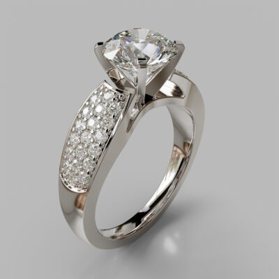 Wide Band Round Cut Moissanite Engagement Ring