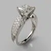 Wide Band Princess Cut Moissanite Engagement Ring with Accents