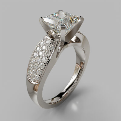 Wide Band Princess Cut Moissanite Engagement Ring with Accents