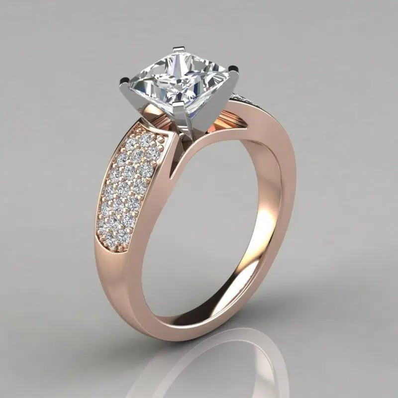 Wide Band Princess Cut Moissanite Engagement Ring with Accents