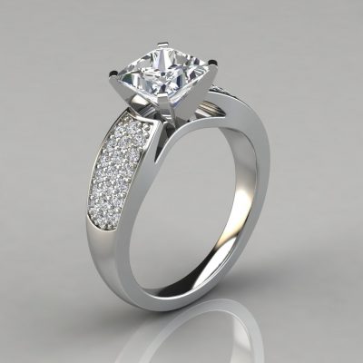Wide Band Princess Cut Moissanite Engagement Ring with Accents
