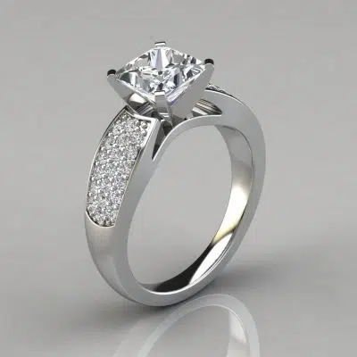 Wide Band Princess Cut Moissanite Engagement Ring with Accents