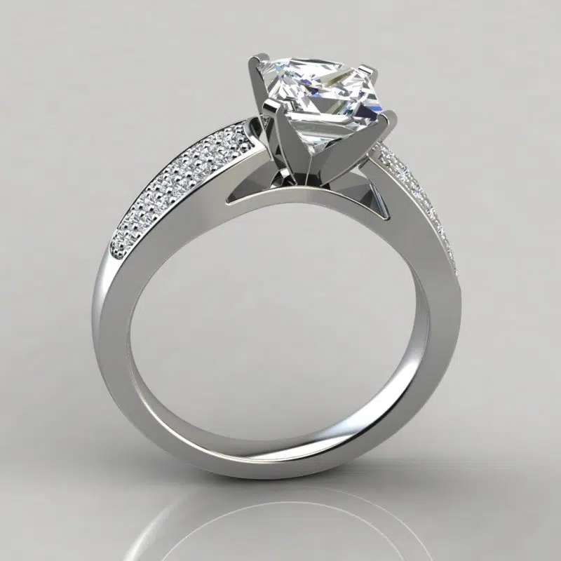 Wide Band Princess Cut Moissanite Engagement Ring with Accents