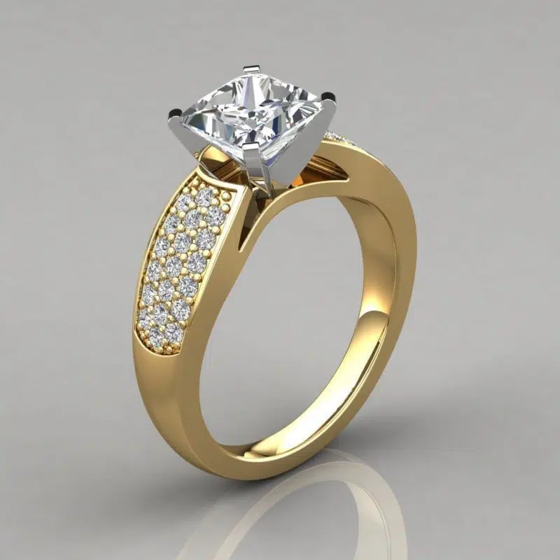 Wide Band Princess Cut Moissanite Engagement Ring with Accents
