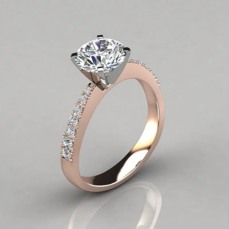 Tapering Pave Round Cut Moissanite Engagement Ring