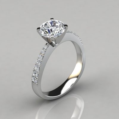 Tapering Pave Round Cut Moissanite Engagement Ring