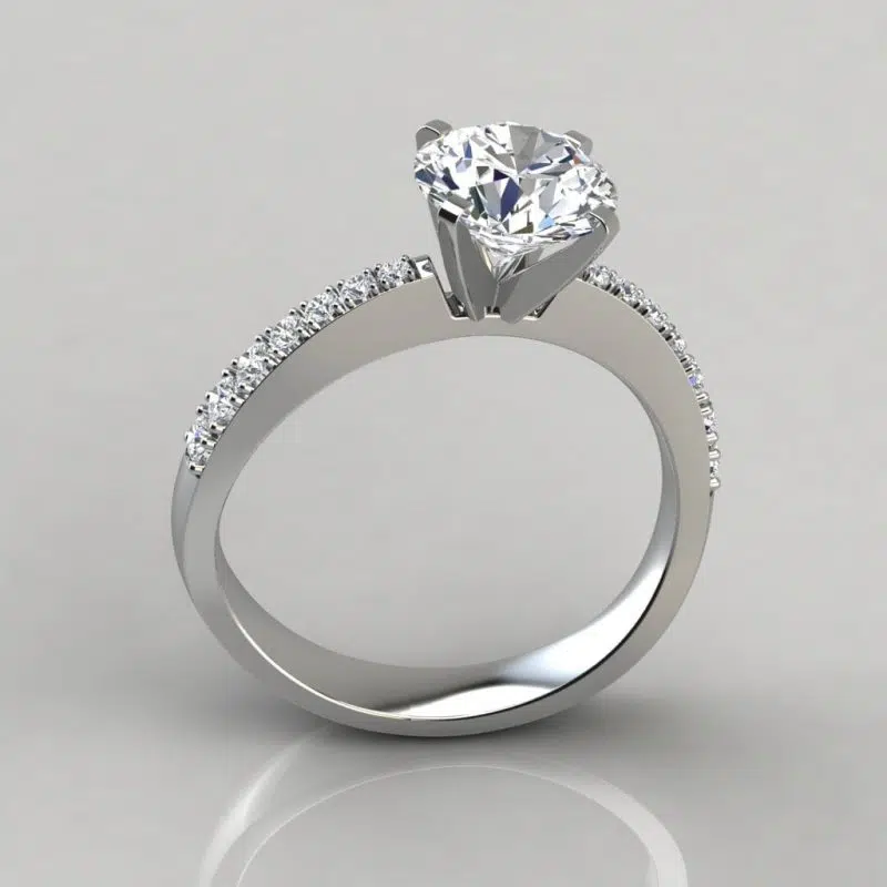Tapering Pave Round Cut Moissanite Engagement Ring