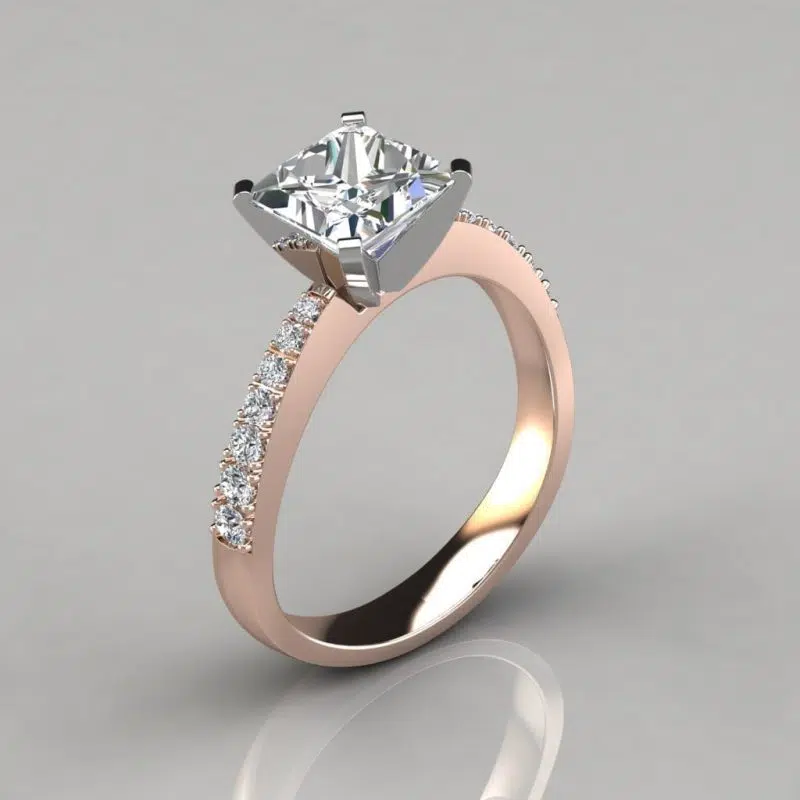 Tapered Pave Princess Cut Moissanite Engagement Ring