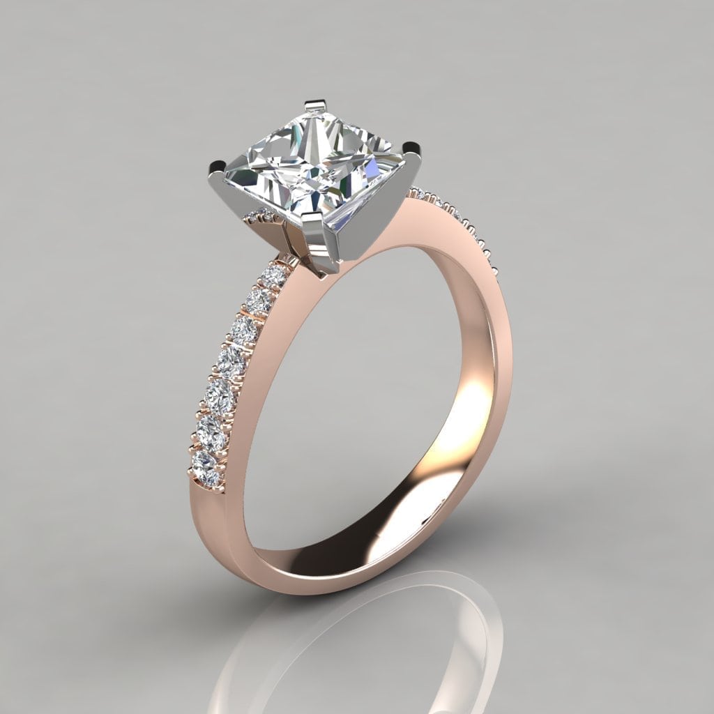 Tapered Pave Princess Cut Moissanite Engagement Ring | Forever Moissanite