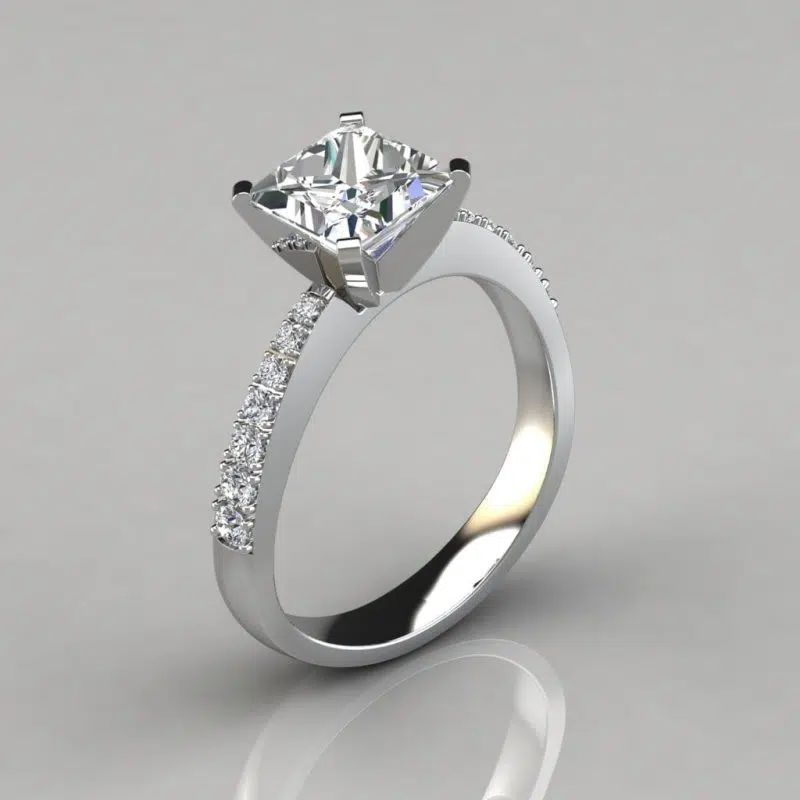 Tapered Pave Princess Cut Moissanite Engagement Ring