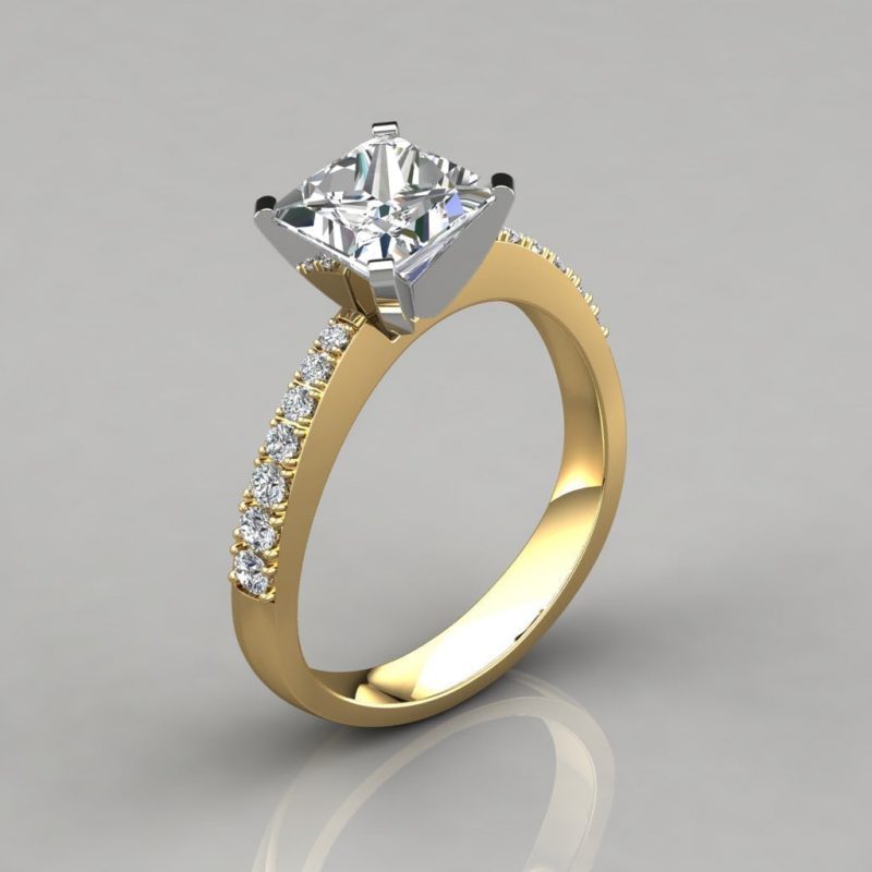 Tapered Pave Princess Cut Moissanite Engagement Ring