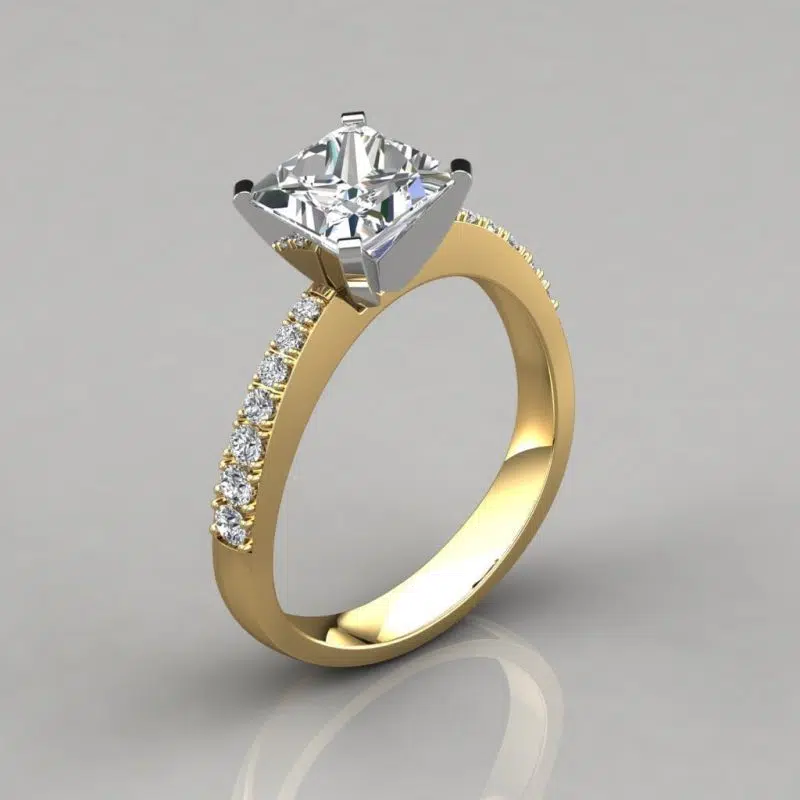 Tapered Pave Princess Cut Moissanite Engagement Ring