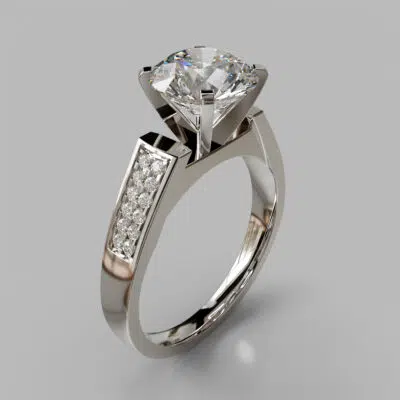 Flat Edged Cathedral Style Round Cut Moissanite Engagement Ring Flat Edged Cathedral Style Round Cut Moissanite Engagement Ring