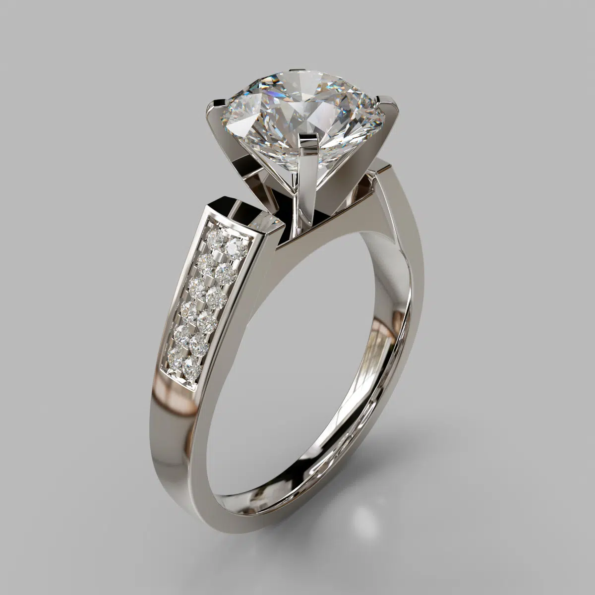 Flat Edged Cathedral Style Round Cut Moissanite Engagement Ring Flat Edged Cathedral Style Round Cut Moissanite Engagement Ring