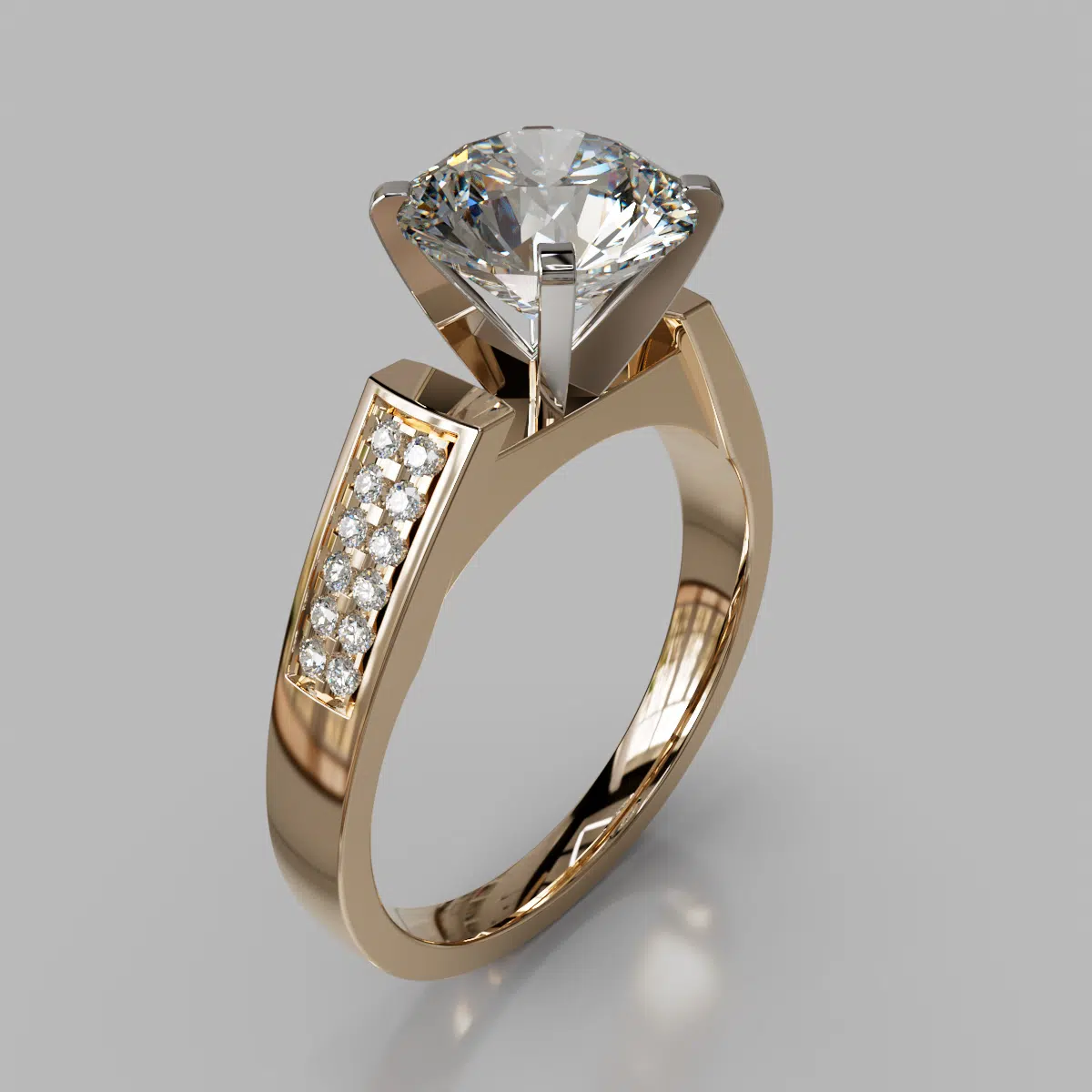 Flat Edged Cathedral Style Round Cut Moissanite Engagement Ring Flat Edged Cathedral Style Round Cut Moissanite Engagement Ring