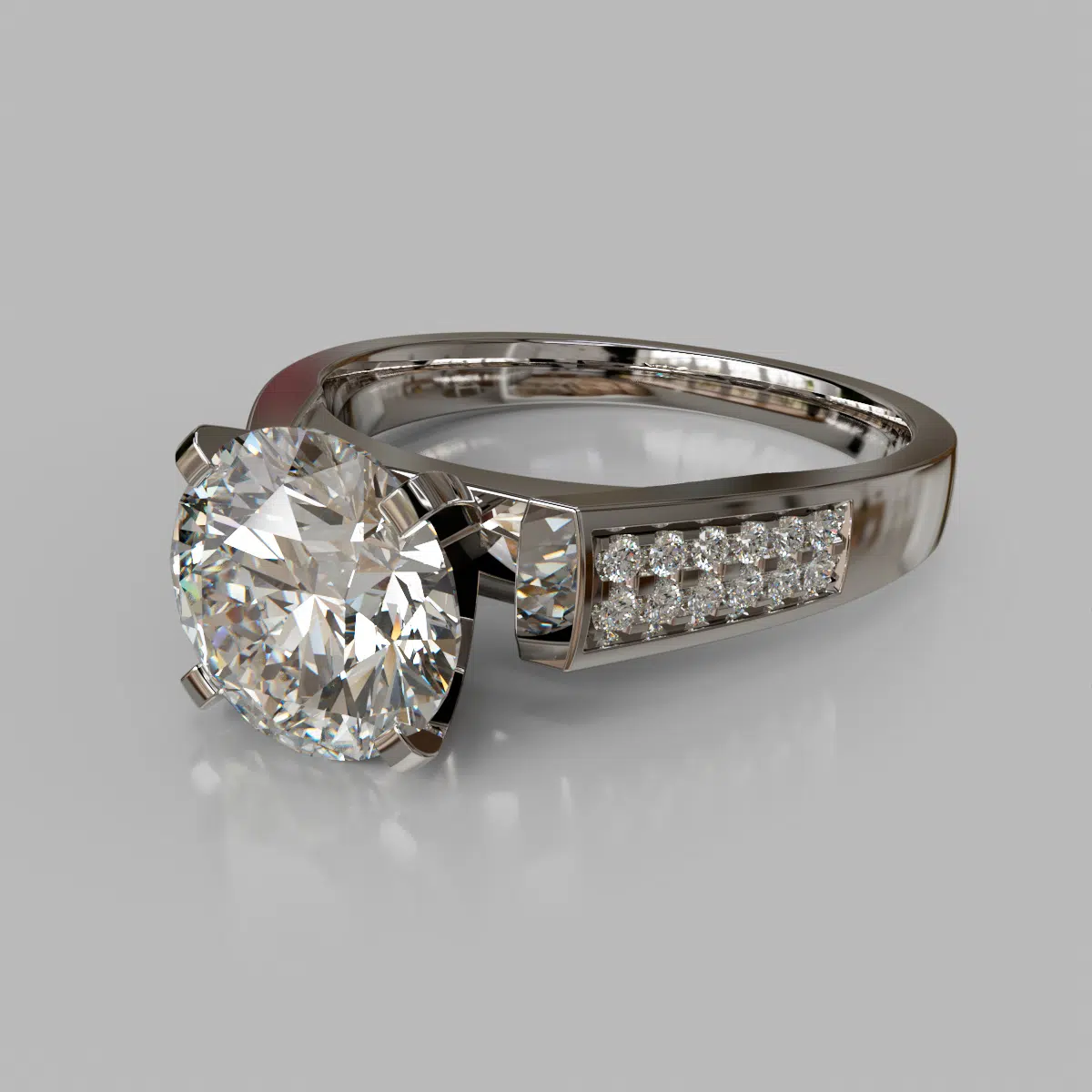 Flat Edged Cathedral Style Round Cut Moissanite Engagement Ring Flat Edged Cathedral Style Round Cut Moissanite Engagement Ring