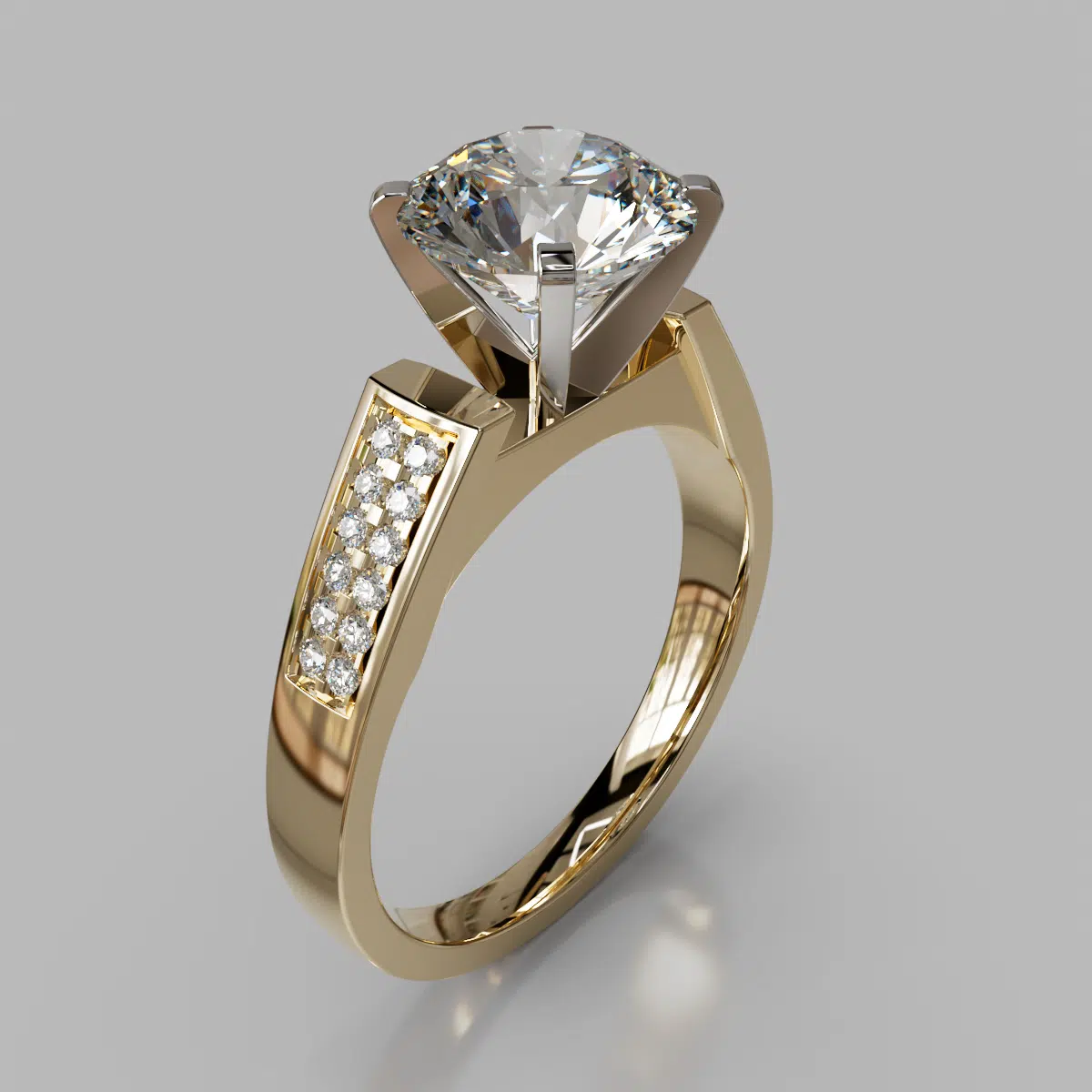 Flat Edged Cathedral Style Round Cut Moissanite Engagement Ring Flat Edged Cathedral Style Round Cut Moissanite Engagement Ring