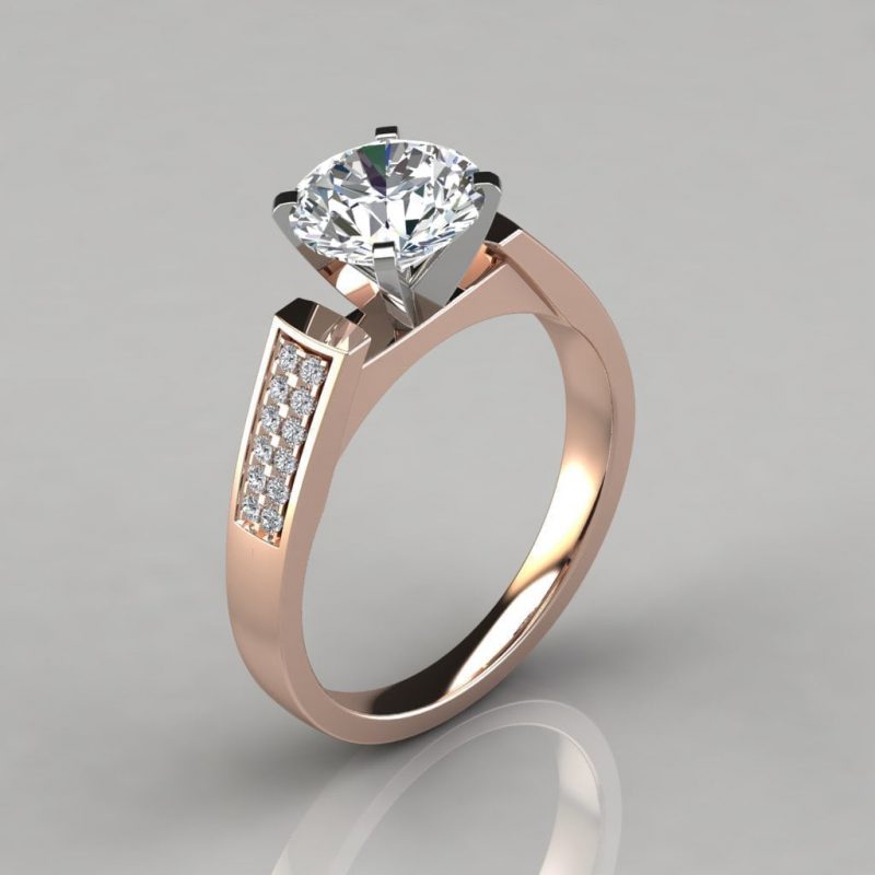 Flat Edged Cathedral Style Moissanite Engagement Ring | Forever Moissanite