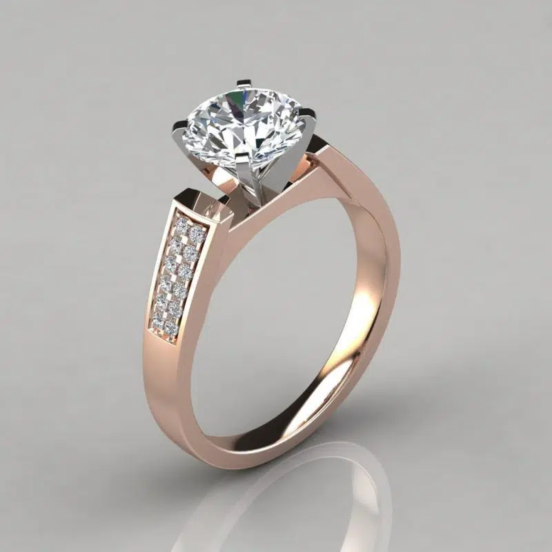 Flat Edged Cathedral Style Moissanite Engagement Ring
