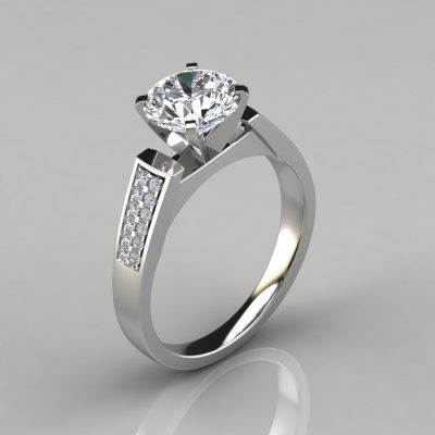 Flat Edged Cathedral Style Moissanite Engagement Ring