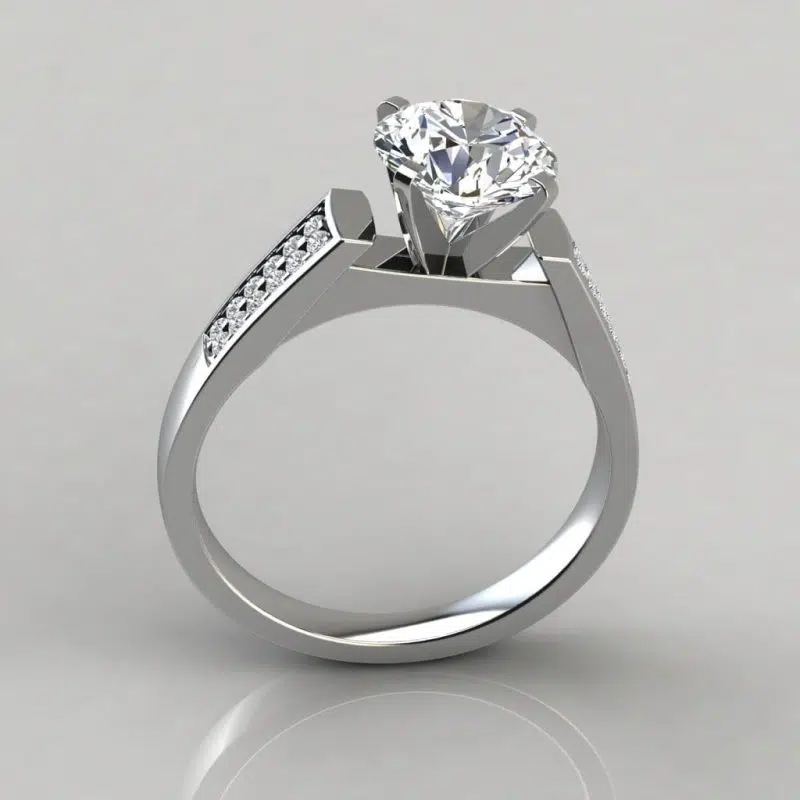Flat Edged Cathedral Style Moissanite Engagement Ring