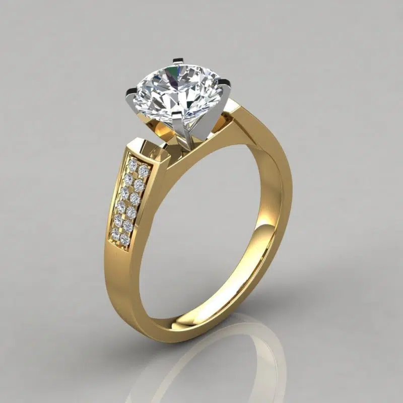 Flat Edged Cathedral Style Moissanite Engagement Ring