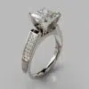 Flat Edged Princess Cut Cathedral Style Moissanite Engagement Ring