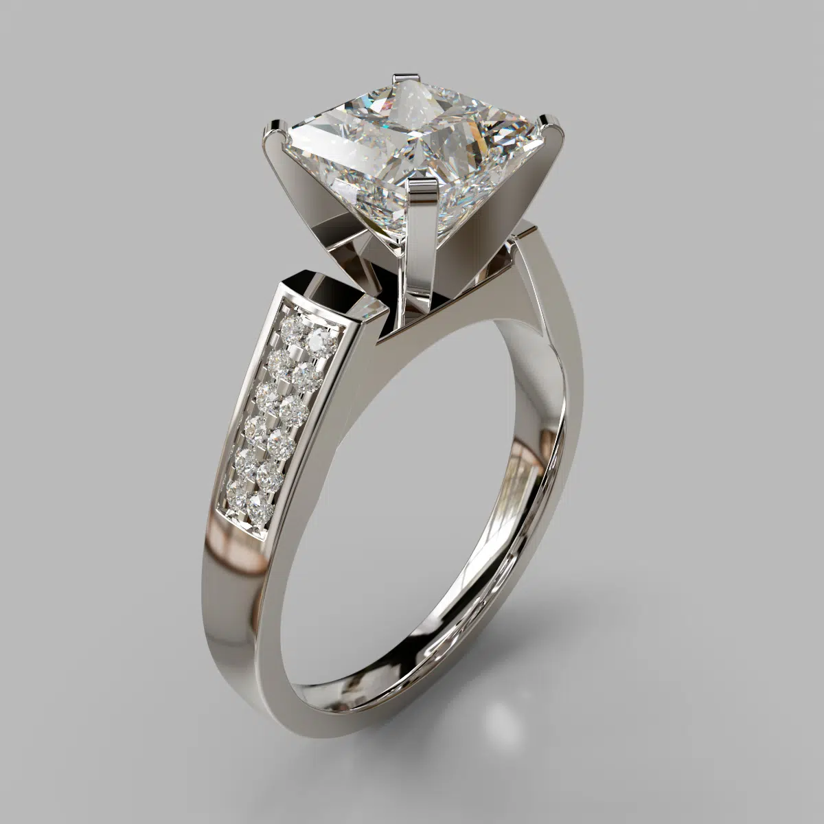 Flat Edged Princess Cut Cathedral Style Moissanite Engagement Ring Flat Edged Princess Cut Cathedral Style Moissanite Engagement Ring