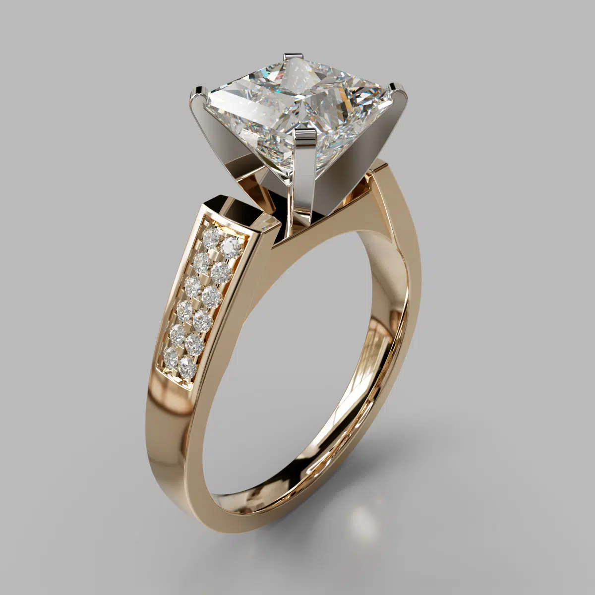 Flat Edged Princess Cut Cathedral Style Moissanite Engagement Ring Flat Edged Princess Cut Cathedral Style Moissanite Engagement Ring