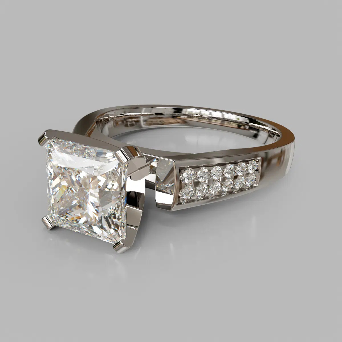 Flat Edged Princess Cut Cathedral Style Moissanite Engagement Ring Flat Edged Princess Cut Cathedral Style Moissanite Engagement Ring