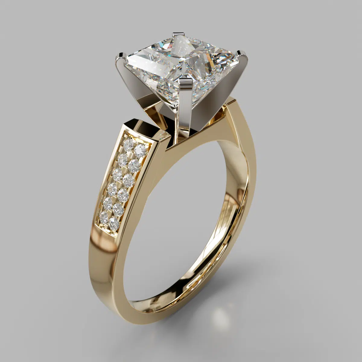 Flat Edged Princess Cut Cathedral Style Moissanite Engagement Ring Flat Edged Princess Cut Cathedral Style Moissanite Engagement Ring