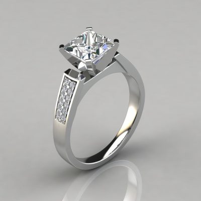 Flat Edged Princess Cut Cathedral Style Moissanite Engagement Ring