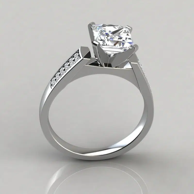 Flat Edged Princess Cut Cathedral Style Moissanite Engagement Ring