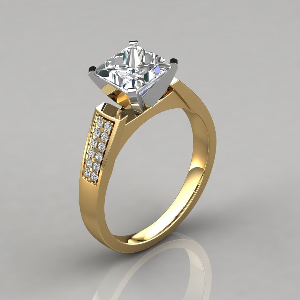 Cathedral Flat Band Square Moissanite Ring In 950 Platinum