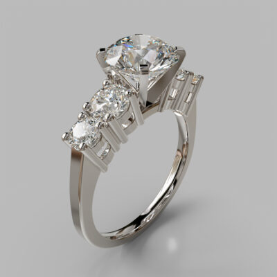 Five Stone Round Cut Moissanite Engagement Ring